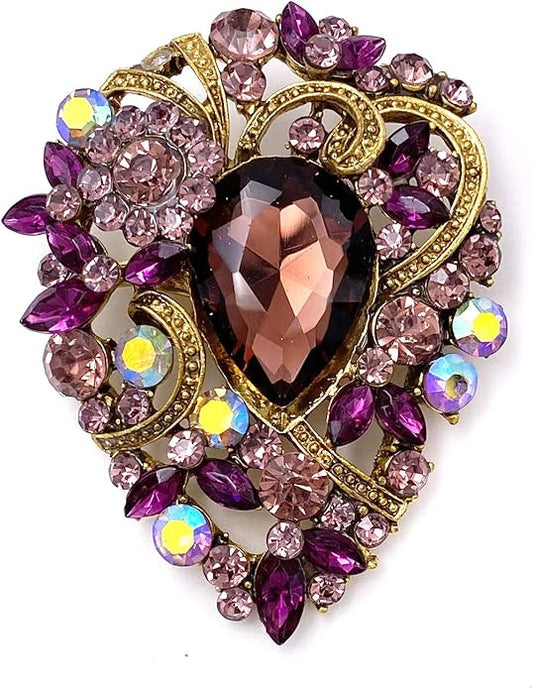 LAXPICOL Women's Vintage Austrian Crystal Elegant Flower Teardrop Brooch Gold Tone