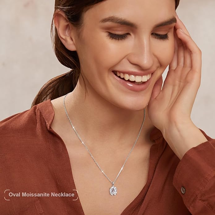 Moissanite Necklace for Women 0.1-12.0CT(3-15mm) Oval/Round Cut Moissanite Pendant 18k Gold Plated Sterling Silver Necklace D Color VVS1 Solitaire Pendant with 18+2 Inch Chain Jewelry for Mom/Wife