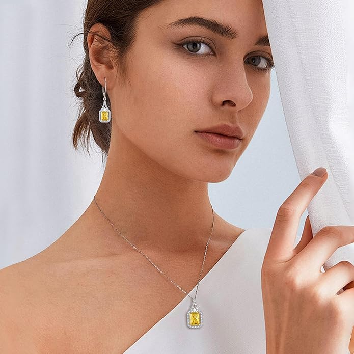 Emerald Cut Dangle Drop Earrings 925 Sterling Silver Halo Rectangular Leverback Earrings Birthstone Jewelry for Women