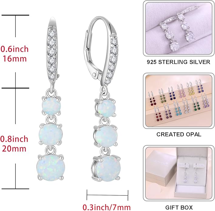 Starchenie Dangle Drop Earrings for Women 925 Sterling Silver Leverback Earrings Birthstone Jewelry