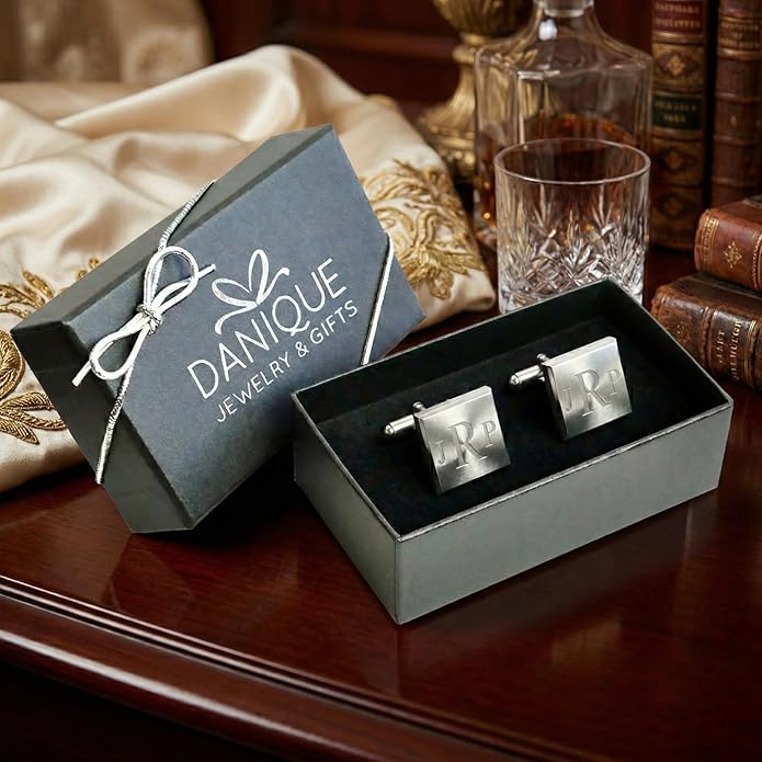 Custom Cuff Links & Personalized Tie Clip Gift Set for Men • Engraved Monogram, Date, Handwriting, Crest, Logo • Father's Day Gift for Dad • Gold, Silver, Black