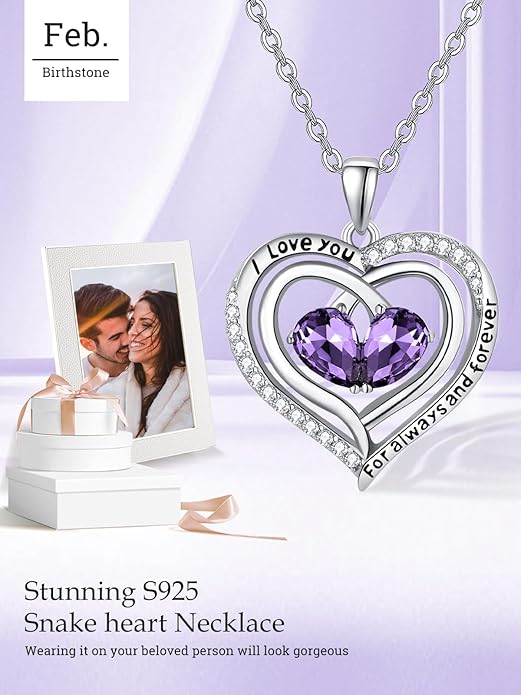 Zeuslia Double Birthstone Necklace Gifts for Wife - 925 Sterling Silver Sunflower/Rose/Crown Cross/Compass/Heart Pendant I Love You Necklace, Anniversary Birthday Gifts for Wife Girlfriend Mom Her