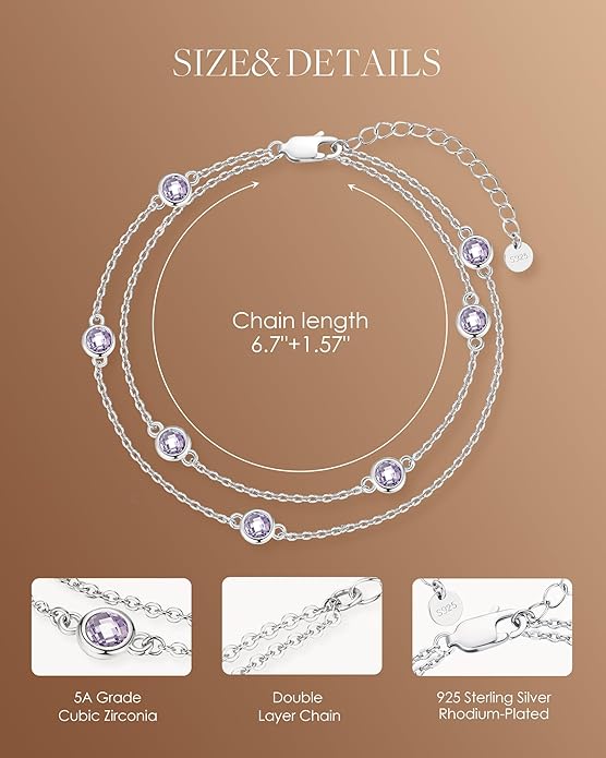 LOUISA SECRET Birthstone Bracelets for Women, 925 Sterling Silver Charm Link Double Strand Bracelet, Birthday Anniversary Christmas Jewelry Gifts for Wife Girlfriend Mother her…