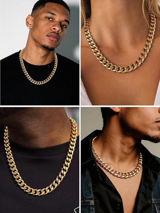 U7 Cuban Link Chain Necklace for Men, Stainless Steel/Black/Gold Mens Necklaces, Chunky Curb Chain Necklace in 6/9/12mm Width 18-30 Inches, Thick Choker Jewelry with Box Packed