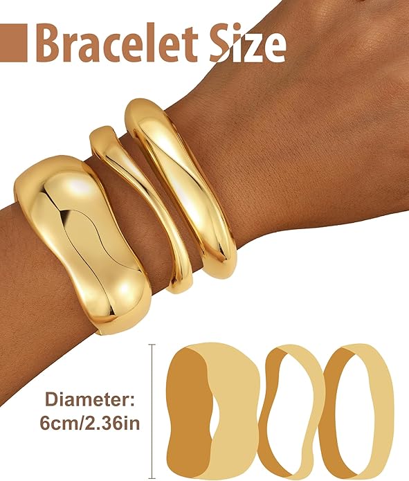 HMGADN Chunky Gold Bangle Bracelets for Women, Gold Twist Cuff Bracelet Trendy Stackable Bangles Set Fashion Jewelry Gifts
