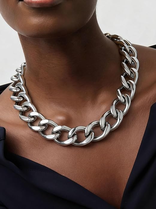 ChainsPro Cuban Link Chain for Women,Stainless Steel Chunky Necklace Silver/Gold Plated Thick Chain Choker, 12/16/20 mm Width,18" and 20" Punk Hip Hop Trendy Non Tarnish Jewelry Gifts