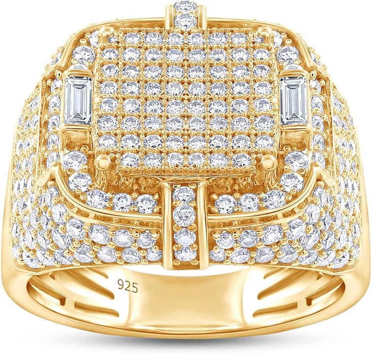 Wedding Anniversary Ring For Men's Baguette & Round Cut Lab Created Moissanite & Lab Grown Diamond Square Frame In 925 Sterling Silver 10K & 14K Solid Gold Jewelry 1.90 Cttw