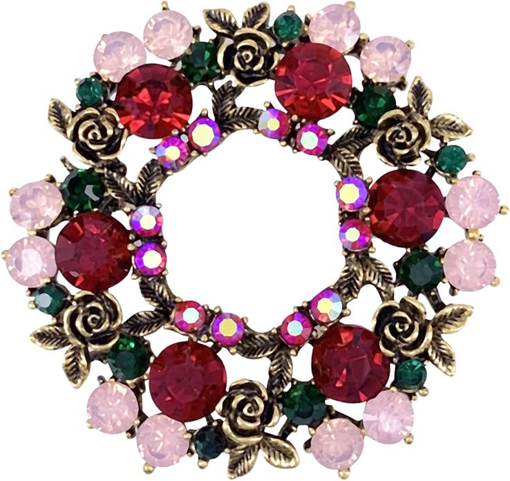 SELOVO Rose Flower Red Brooch Rhinestone Lover Brooch Pin