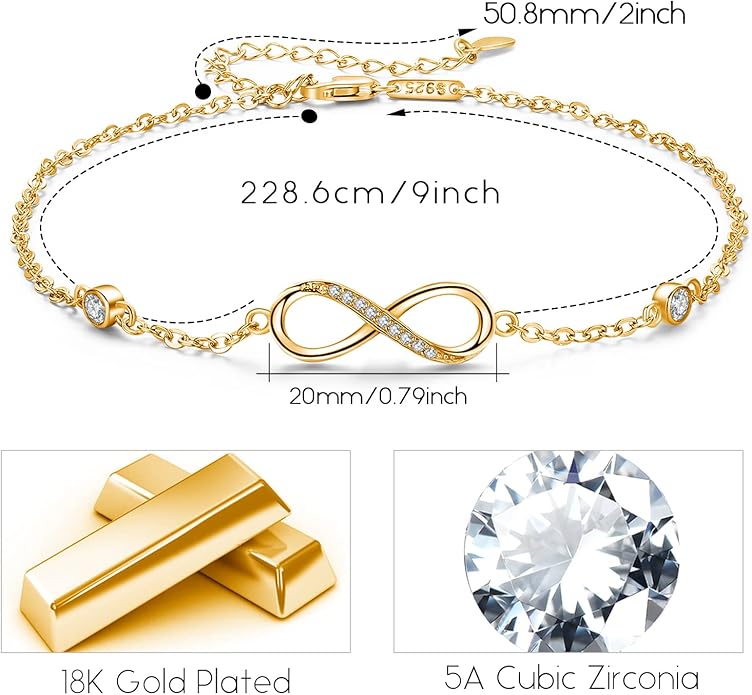 MEDWISE Womens Infinity Anklet Bracelet 925 Sterling Silver Endless Love Symbol Ankle Bracelet Adjustable Plus Size Large Bracelet Gifts for her Mother’s Day Gifts