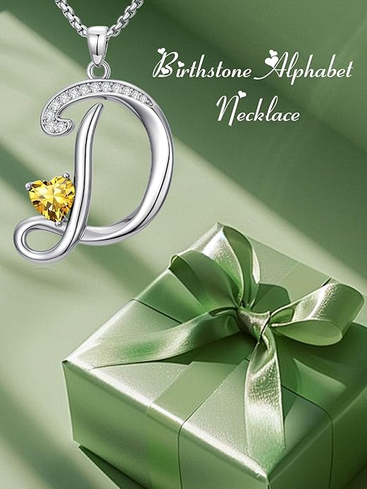 Christmas Gifts for Women Alphabet A to Z Initial Birthstone Pendant Necklaces for Women - 18k White Gold Plated Personalized Name Jewelry Valentine Mothers Day Birthday Gifts for Women Her Girlfriend