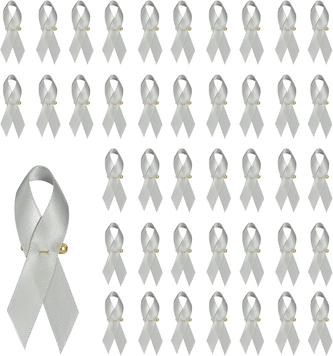 PATIKIL 50 Pcs Polyester Ribbon Satin Pins, Satin Ribbon with Safety Pins for Charity Public Social Event Party Clothing Decoration Anniversary, Light Silver