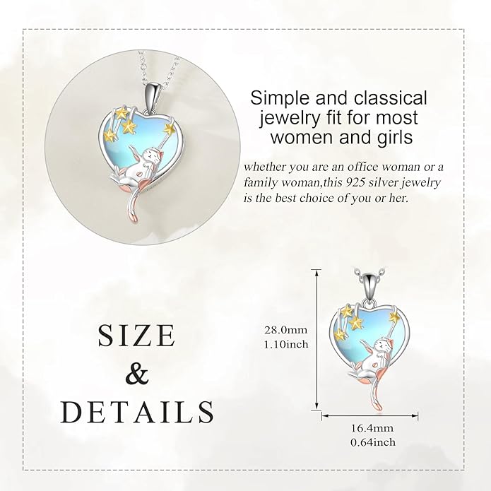 KQF Dragonfly/Butterlfy/Cat/Jellyfish/Bunny/Axolotl/Bee/Mermaid/Hummingbird/Elephant Necklace for Women Sterling Silver Moonstone Pendant Necklace Dragonfly Jewelry Gifts for Women