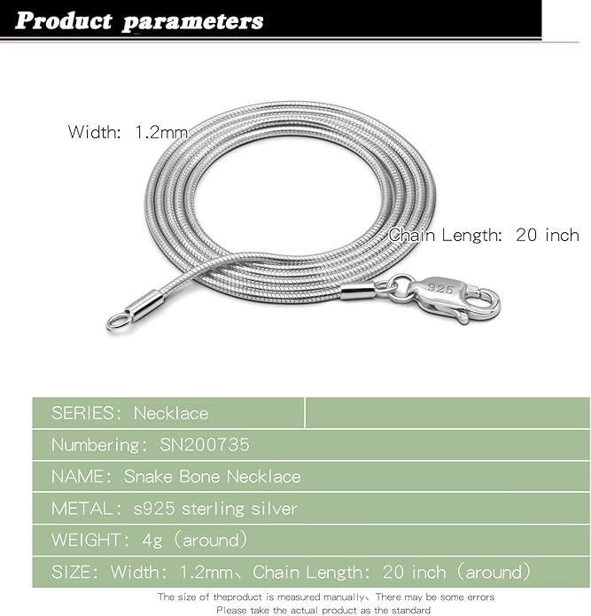 Women 925 Sterling Silver Magic Snake Chain Necklace- Men 1.2MM Solid Snake Chain Flexible Choker 16"-30" Italian Silver 24K Gold Over Jewelry