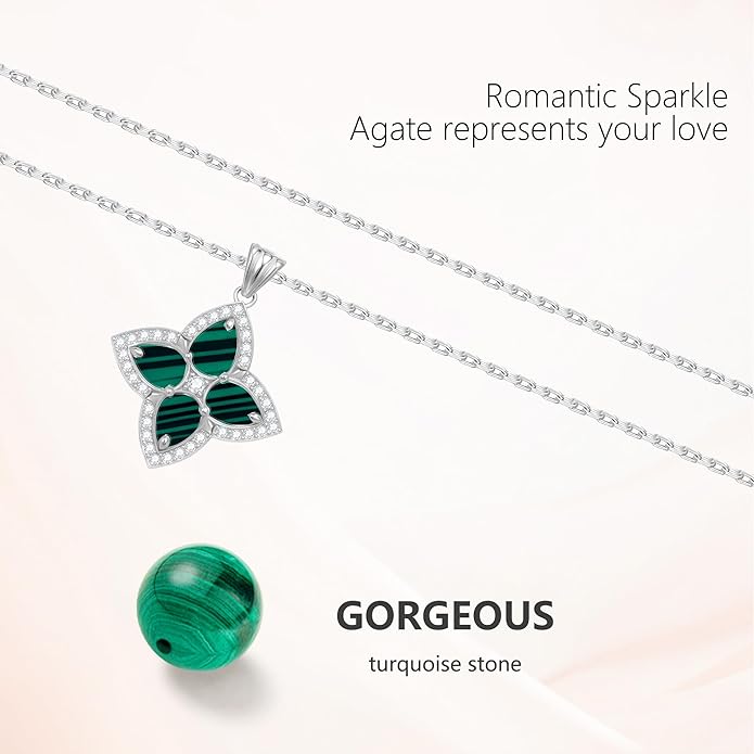 S925 Women's Sterling Silver Pendant Necklace - Classic Mother Pearl Four-Leaf Flower Necklace with Cubic Zircon, Hypoallergenic Fine Jewelry Gift