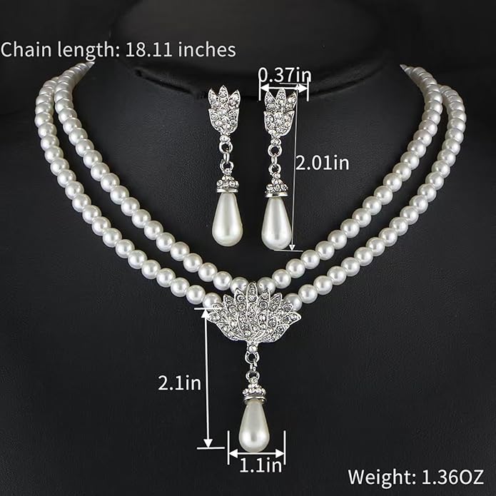 la luen Pearl Bride Wedding Jewelry Set Faux Pearls Crystal Rhinestone Necklace Earrings Bracelet Sets for Women Bridesmaid(3 PCS)