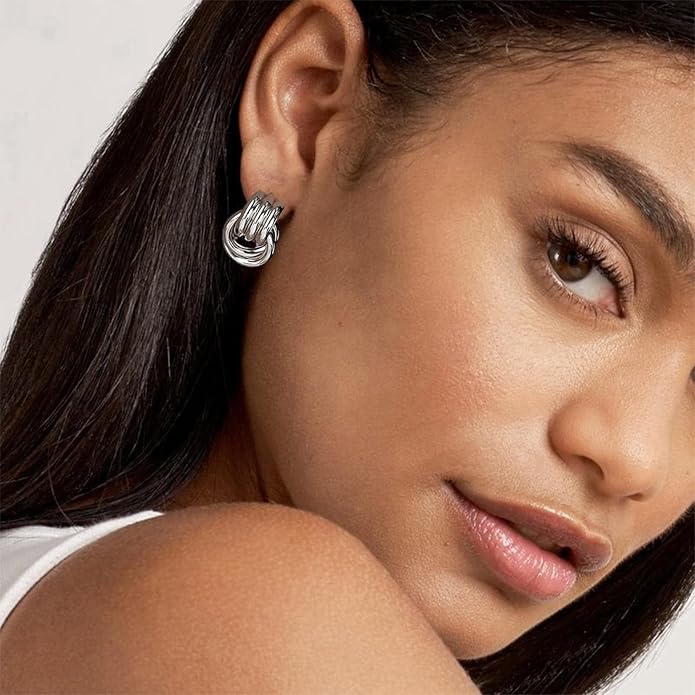 NIXMAX Chunky Small Knot Earrings Gold Silver Geometric Earrings for Women Dainty Gold and Silver Plated Dangle Drop Earrings Hypoallergenic and Lightweight Fashion Trendy Jewelry Gifts