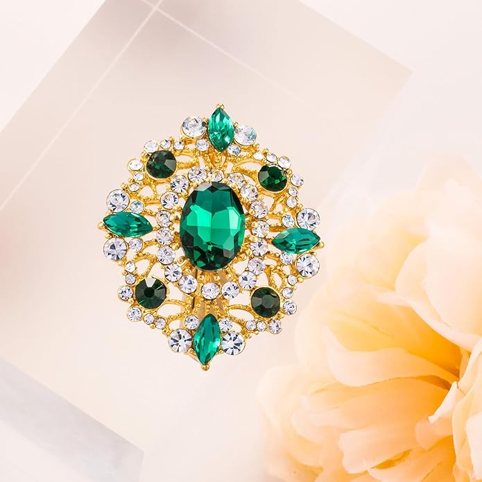 LAXPICOL Vintage Clear Austrian Crystal Brooch Pin for Women Elegant Wedding Bridal Brooches Broach Pin 1.69"*1.39"