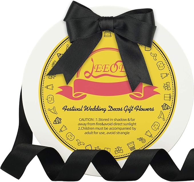 LEEQE Double Face Black Satin Ribbon 5/8 inch X 50 Yards Polyester Black Ribbon for Gift Wrapping Very Suitable for Weddings Party Invitation Decorations and More