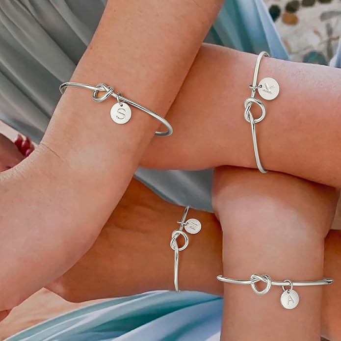 Turandoss Initial Bracelets for Women - Dainty Knot Letter A-Z Initial Bracelet for Women, Personalized Cuff Bangle Bracelet for Women, Jewelry for Women