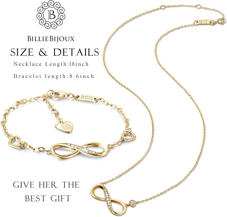 Billie Bijoux 925 Sterling Silver Necklace Bracelet Jewelry Sets Infinity Love Jewelry Sets White Gold Plated Women Necklace Gifts for Women