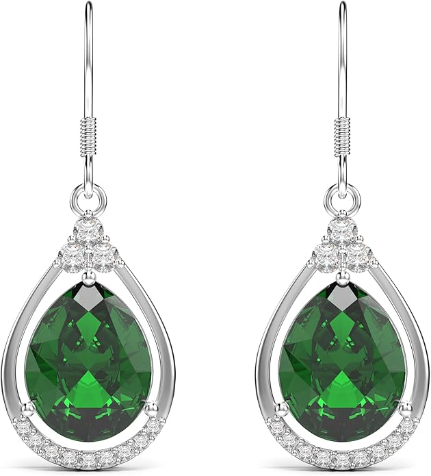 18K White Gold Plated Sterling Silver Teardrop Cubic Zirconia Drop Dangle Earrings for Women Pear Cut CZ Diamond Dangle Earrings Hypoallergenic Jewelry