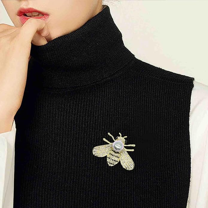 Honey Bee Brooches Crystal Insect Themed Bee Brooch Animal Fashion Shell Pearl Brooch Pin Gold Tone