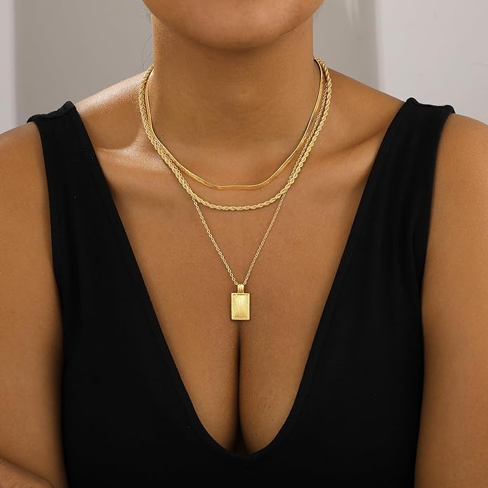 BBV Layered Gold Necklaces for Women Stackable Dainty 14K Gold Plated Silver Chain Necklace Layering Cute Fashion Pendant Choker Necklaces Trendy Jewelry Set Gifts for Women