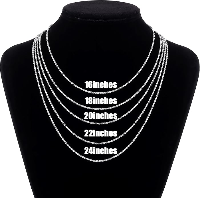 Gacimy 925 Sterling Silver Rope Chain for Women Men, 1.2mm 1.5mm 1.8mm Width 16 18 20 22 24 Inches Length