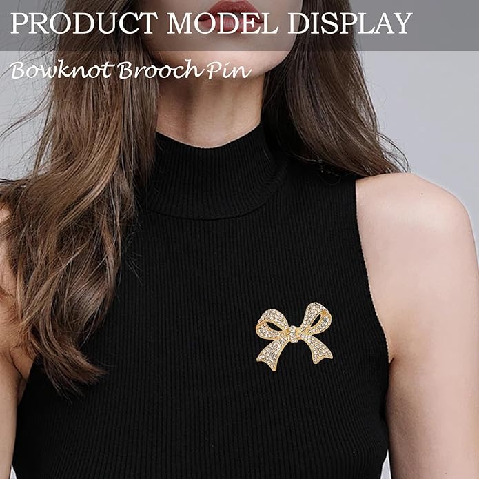 Kprusoian Elegant Crystal Bow Brooch Pin for Women,Vinage Sparkly Rhinestones Brooches Pins Beautiful Lapel Pins Dress Suit Shirt Ceremony Clothes Accessories Jewelry