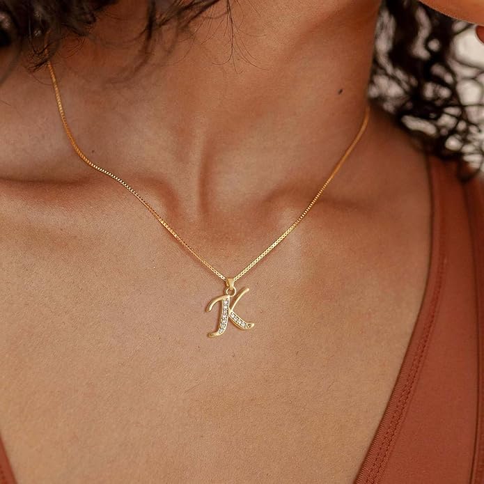 Initial Necklace for Women, 14K Gold Plated Box Chain Letter Pendant, Trendy Name Necklace, Dainty Personalized Jewelry Gift for Her