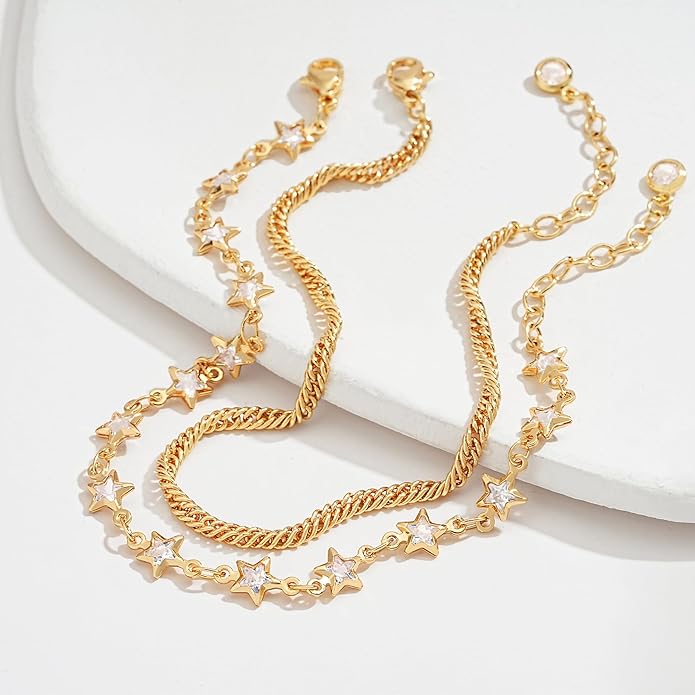 MTMY Gold Chain Bracelet for Women 14K Gold Plated Dainty Bracelets with Adjustable Chain Cute Bracelet Gold Trendy Jewelry