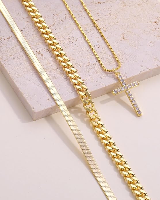 Layered Gold Silver Necklace for Women Non Tarnish,Dainty Choker Statement Chunky Necklace Stack Charm Pendant Chain Necklace Set 14K Gold Plated Long Stacked Womens Necklaces Trendy Jewelry Gift