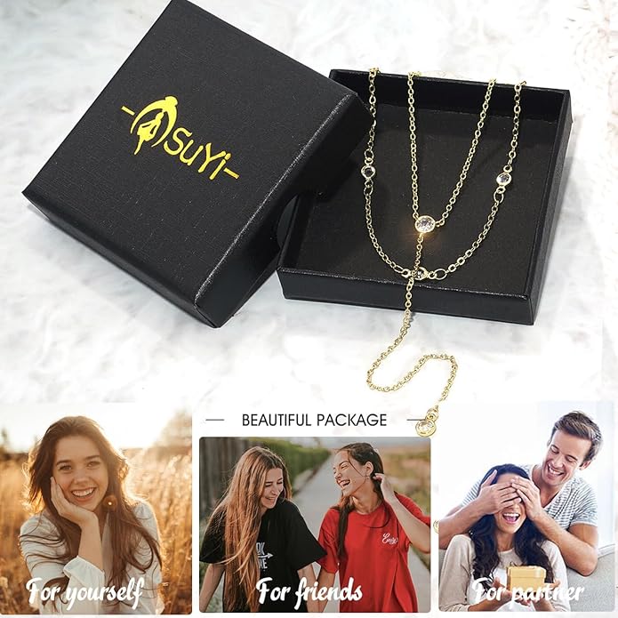 Suyi Lariat Necklace for Women Gold Dainty Long Necklace 14k Gold Plated Y-Shaped Necklaces