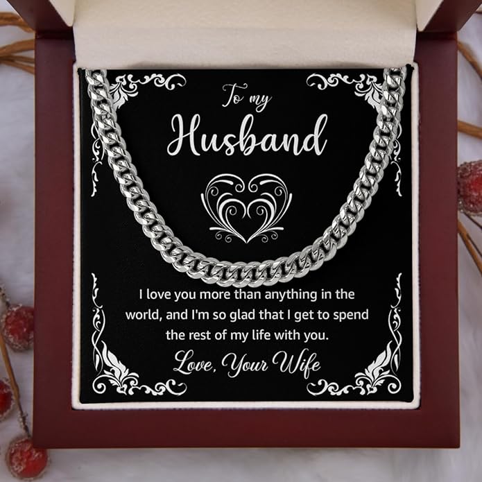 Mapileng Cuban Link Chain Necklace For Husband, Love You This Much To My Husband Classic Steel Jewelry Gift Birthday Christmas Anniversary Jewelry Gifts for Dad Brother Boyfriend Son