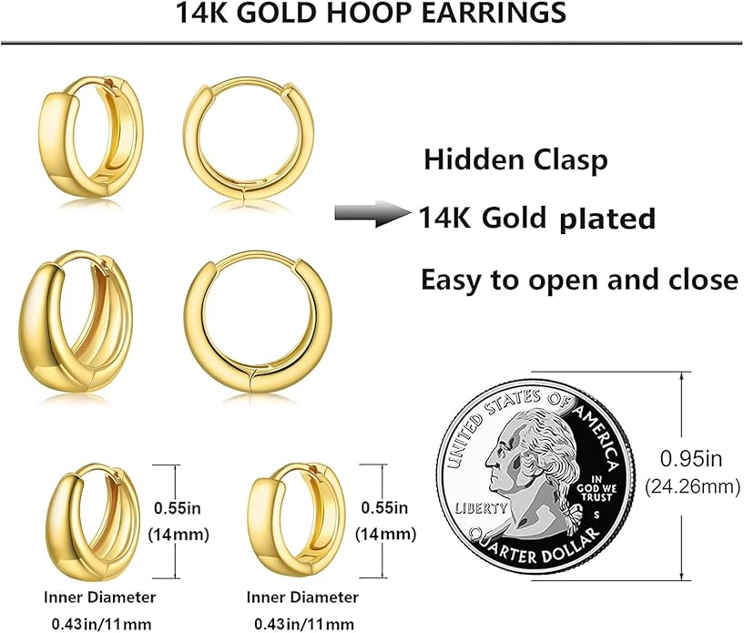 Gold Huggie Hoop Earrings Set for Women Small Chunky Gold Silver Earrings 14K Gold Filled Hypoallergenic Trendy Jewelry Dainty Huggie Earrings