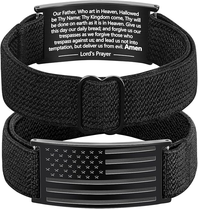 LDOWWGL Valentines Day Gifts - Patriotic American Flag Bracelet for Men - Military Adjustable Black Elastic Strap with Bible Verse - Veteran Gifts, Birthday Gift for Boys