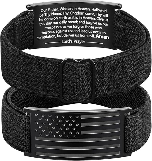 LDOWWGL Valentines Day Gifts - Patriotic American Flag Bracelet for Men - Military Adjustable Black Elastic Strap with Bible Verse - Veteran Gifts, Birthday Gift for Boys