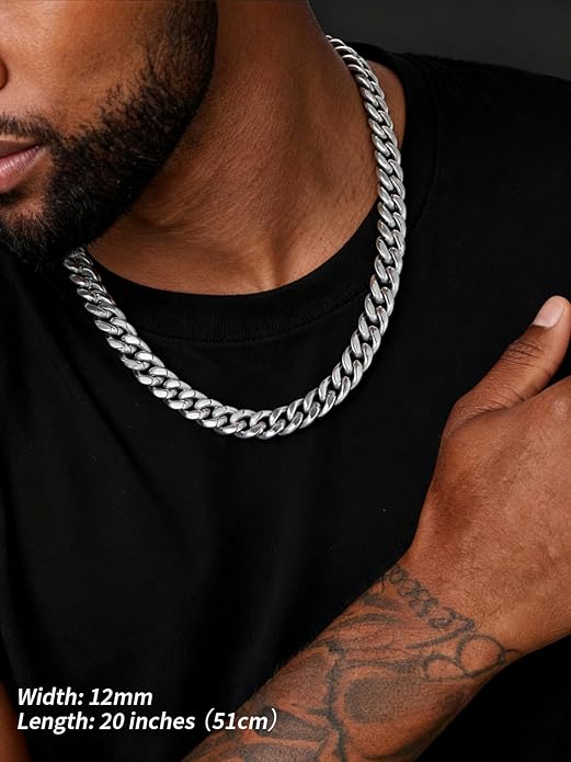 FindChic Men Curb Chain Necklace 18K Gold Plated/Stainless Steel/Black Chunky Double Tight Cuban Link Hip Hop Neck Chains for Men Boys 3.5MM/5MM/6MM/7MM/9MM/12MM 14''-30'' 8 Length Options (Send Gift Box)