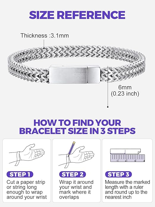 Richsteel Bracelets for Men 6mm/10mm/12mm Width Stainless Steel With Sturdy Clasp Franco Curb Chain Mens Bracelet 7.4/8.2/9 Inches Length