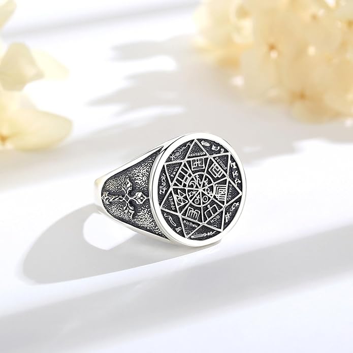 EUDORA S925 Sterling Silver St Benedict Ring San Benito Rings for Women Men, Vintage Ankh Cross Ring Saint Benedict Amulet Adjustable Rings Gifts for Women Mens Father Mother