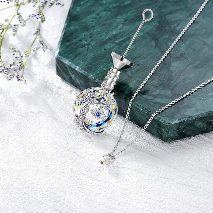 TOUPOP Evil Eye Necklace 925 Sterling Silver Tree of Life Circle Crystal Pendant Necklace Protection Jewelry Amulet Christmas Gifts for Women Her