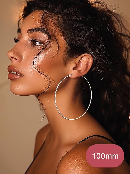 FOCALOOK 14K Gold Plated Lightweight Large Hoops| 2mm Thin Hoop Earrings for Women 30/40/50/70/100mm