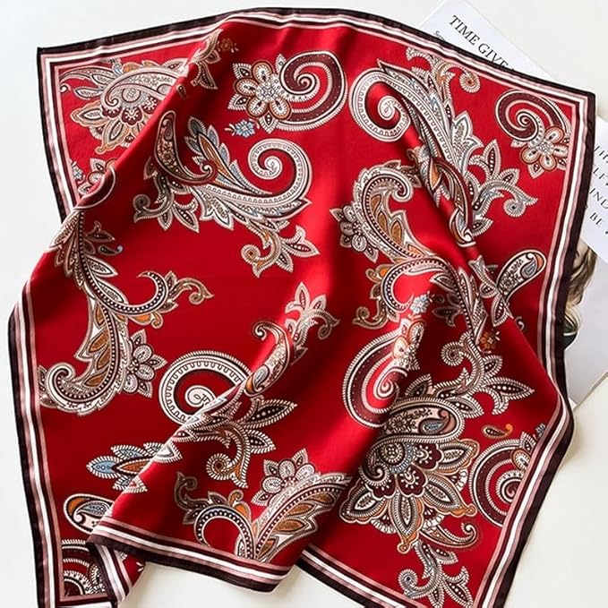 ANDANTINO 100% Mulberry Silk Square Scarf for Hair-25.6" X25.6'' Women Men Natural Silk Neckerchief Digital Printed Headscarf