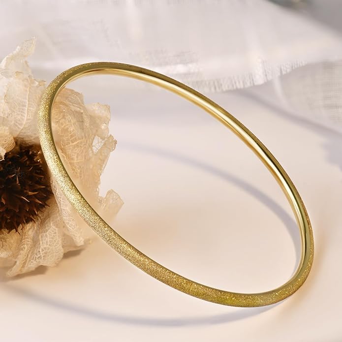 Kainier 3mm 14K Gold Plated Bracelet Stainless Steel Glossy Stackable Thin Round Bangle Bracelet for Women Solid Plain Polished Bracelet Best Gifts for Love