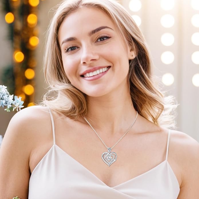 LAVUMO Moissanite Necklace for Women 925 Silver, 1 Carat Moissanite Diamond Double Heart Rose Pendant Christmas Valentines Day Anniversary Birthday Jewelry Gifts for Her Wife Girlfriend Mom
