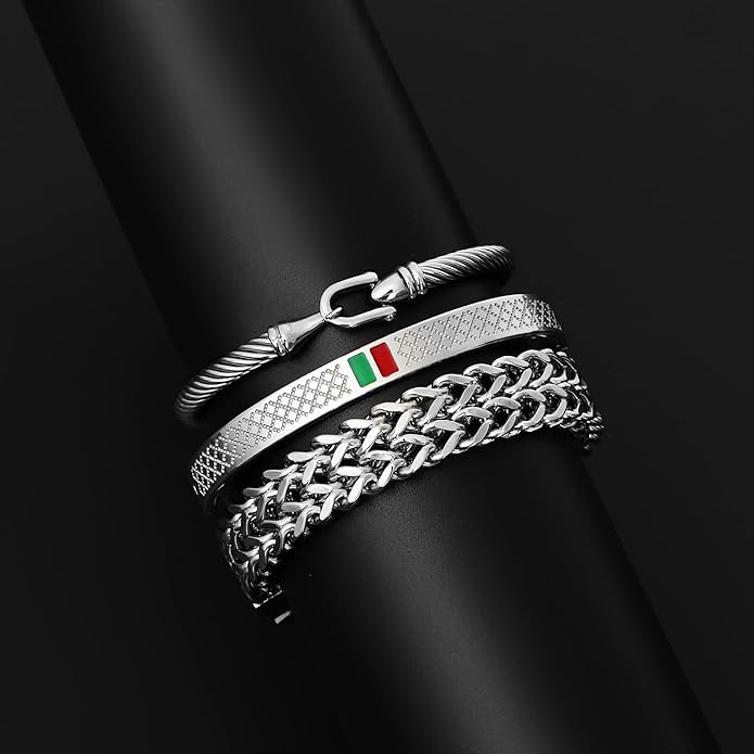 WFYOU 3PCS Stainless Steel Bracelets for Men Gold Roman Numeral Bangle Bracelet Twisted Cable Bracelet Adjustable Cuff Bracelet Mens Luxury Jewelry Bracelets Gifts