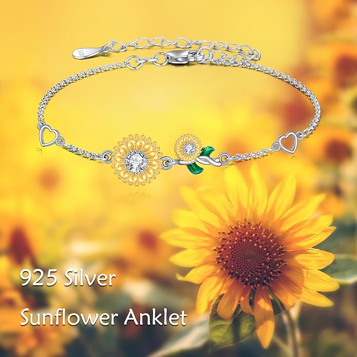 AOBOCO Sterling Silver Anklet for Women Crystal Butterfly Dragonfly Evil Eye Ankle Bracelet