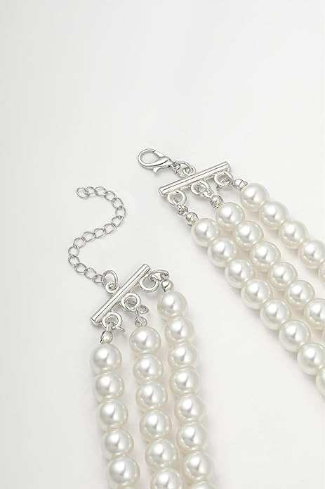 BABEYOND Round Imitation Pearl Necklace Vintage Multi Strands Necklace 20s Flapper Necklace for Party