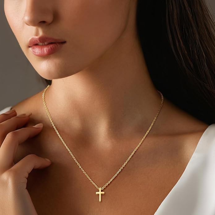 Cross Necklace, Layered Initial Necklaces for Women,Dainty 18K Real Gold Plated Heart Initial Necklace, Personalized Gifts for Women Teen Jewelry