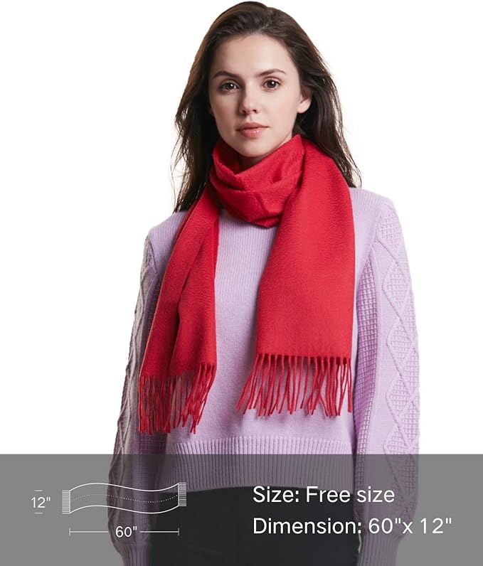 EURKEA 100% Cashmere 2025 Winter Scarf for Women Fringed Edges Warm & Soft Lightweight Solid/Plaid/Two-Tone Free Size